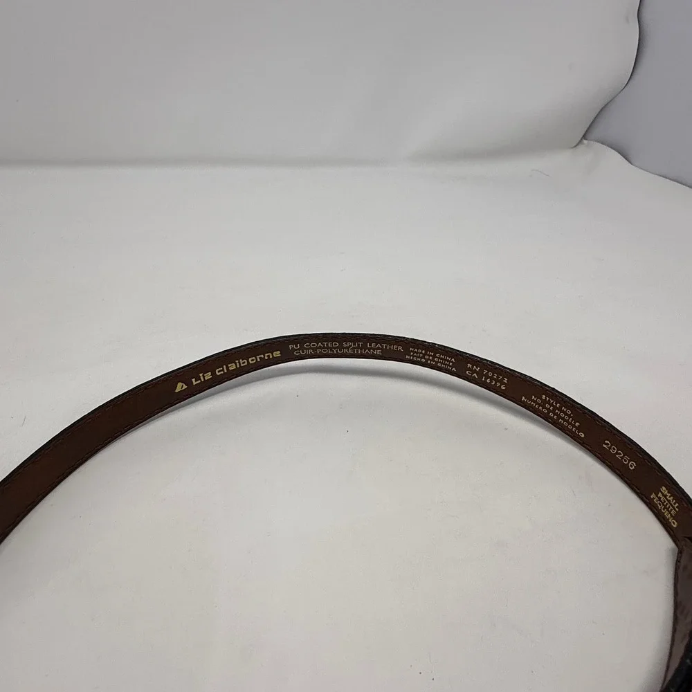 VTG Liz Claiborne Black Skinny Belt Gold‎ Buckle Small 29256 Textured Leather